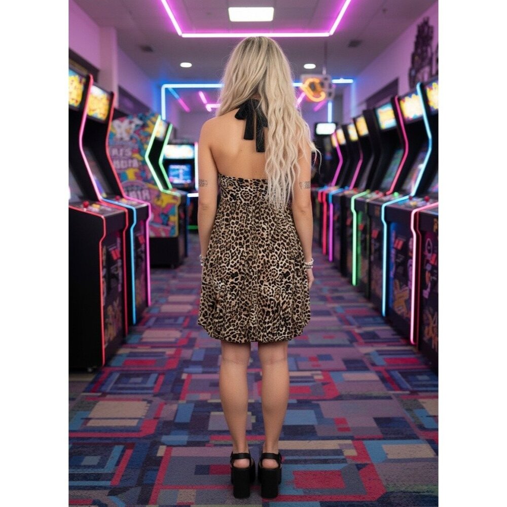 Vintage NWT Candies Leopard Halter Mini Dress S| Y2K Bimbocore McBling Fairycore - Picture 7 of 16